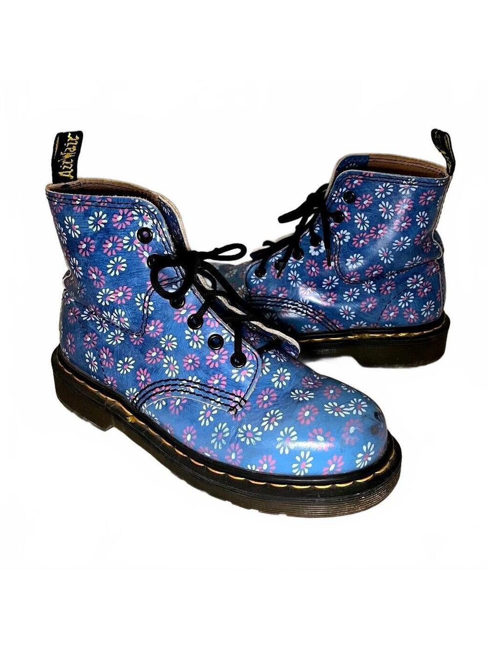 Vintage Dr. Martens 8175 Blue Floral Made in England Boots US 6 / UK 4